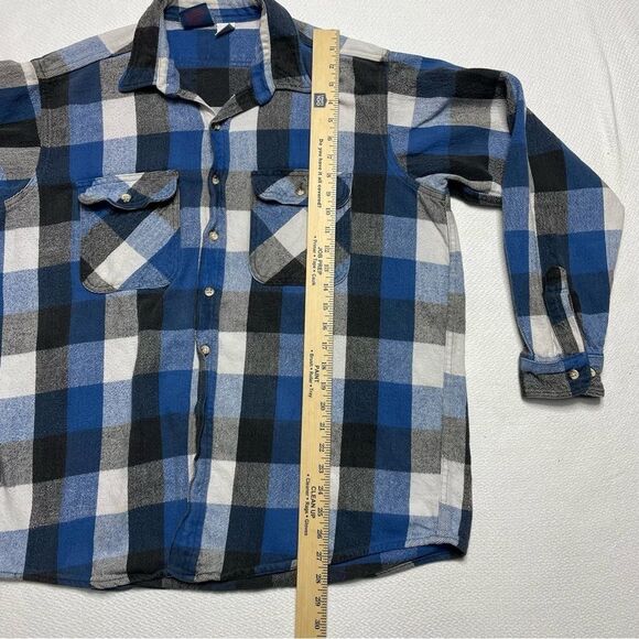 Vintage 90s Dakota Plaid Heavyweight Flannel Shirt Long Sleeve Blue Size XL Tall - Picture 11 of 16